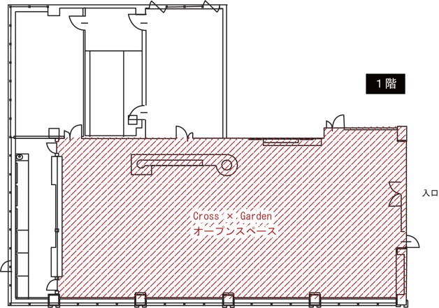 フロアマップ 一階入口から入るとクロスガーデンがあります